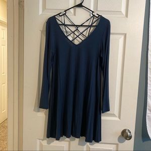 Long Sleeve Crisscross Neckline Dress